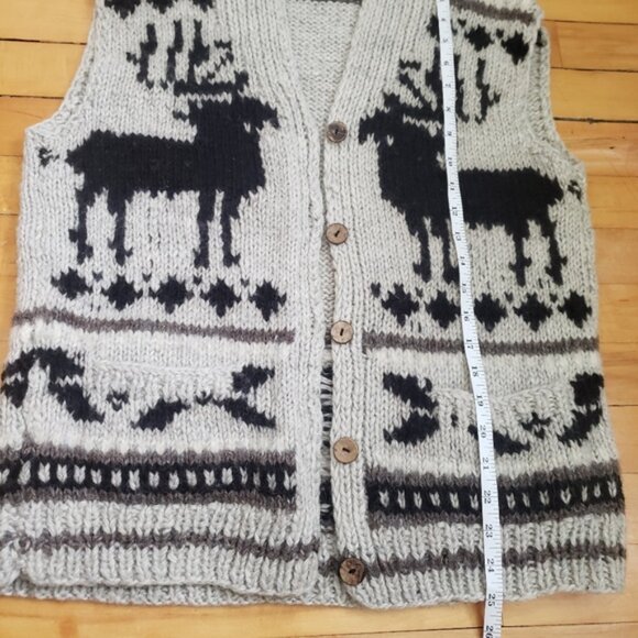 Boho Cowichan Cardigan Button Front Knit Wool Sweater Vest - Picture 15 of 15